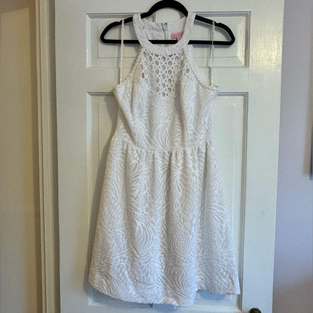 Lilly Pulitzer Kinley Dress, White Lace Halter Sundress, Fit & Flare, Size 6